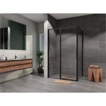 Sprchový kout Tadao 140 x 100 cm, sklo čiré, profil černý, obdélník, Lansanit PD3-14-B/SPD100-B