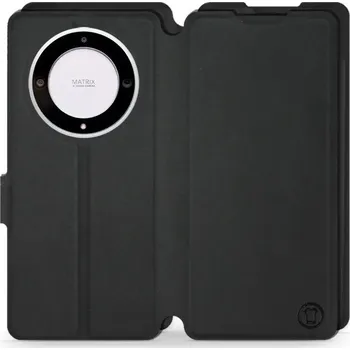 Pouzdro na mobilní telefon Flipové pouzdro Mobiwear Semiš - Honor Magic5 Lite 5G - Černé (Knížkové semišové flip pouzdro, obal, kryt na mobil Honor Magic5 Lite 5G - Černé, materiál semiš + TPU, ochrana 360°, stojánek, silikonová vanička, magnetické zavírání)