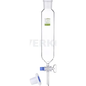 Nálevka dělicí válcovitá s PE zátkou a skleněným kohoutem, Witeg, Objem [ml]: 50, Vrtání [mm]: 2,5, NZ: 19/26