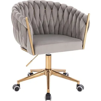 Otočné křeslo Glamour velur na zlaté podstavě s kolečky - šedé