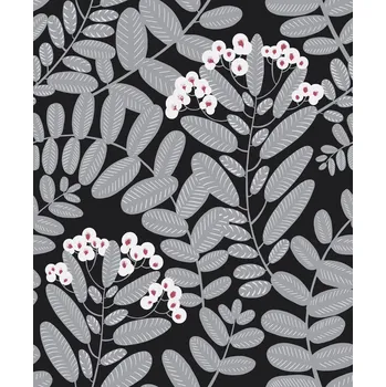 Tapeta Černá vliesová tapeta na zeď, šedé listy, YSA003, Mysa, Khroma by Masuree