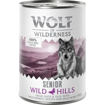 Krmivo pro psa 6x400g Wolf of Wilderness Senior - Wild Hills - kachní & telecí