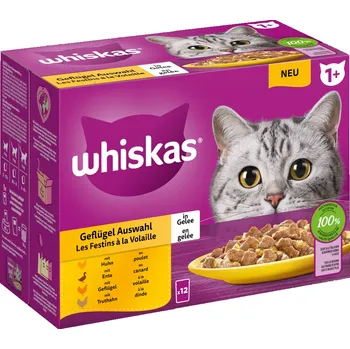 Krmivo pro kočku 12x85g Whiskas 1+ Adult Multipack kapsičky - drůbeží výběr v želé