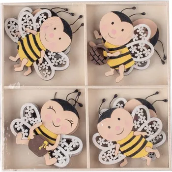 Dekorace dřevěné čmelák včelička na kolíčku mix barevná 8ks 70x65mm 87 gram