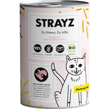 Krmivo pro kočku 24x 400g STRAYZ BIO konzerva s bio kachnou a bio sladkými bramborami - mokré krmivo pro kočky