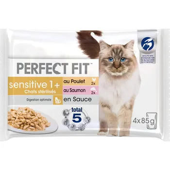Krmivo pro kočku 52x85g Perfect Fit Sensitive Sterilise Adult 1+ - kuřecí a losos v omáčce (52 x 85 g)