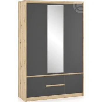 Šatní skříň Skříň třídveřová DOMINIKA 140×217 dub artisan/šedá