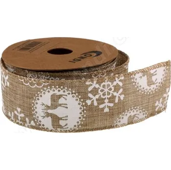 Stuha Polyjutová stuha vánoční 4 cm x 5 m - přírodní/bílá