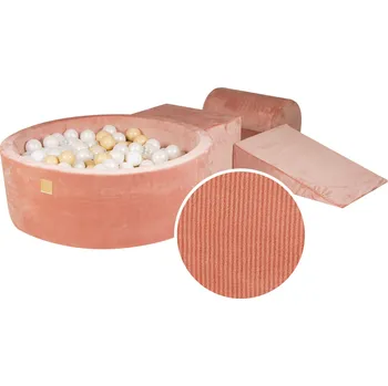 Hra na zahradu MeowBaby Pěnová hrací sada a domácí hřiště se suchým bazénkem (200 ks míčků) meruňková: perlově bílá, béžová, transparentní