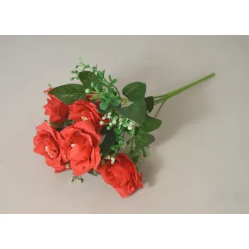 umělá květina Růže keřík 7 květů 31 cm červená * ČERVENÁ