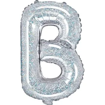 Balónek PartyDeco Fóliové písmeno B holografické stříbrné, 35 cm