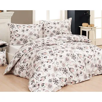 Povlečení Povlečení Matějovský LOTTIE, růžové květy na smetanové, bavlna hladká, 140x200cm + 70x90cm