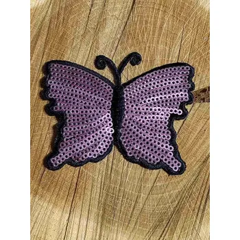 Textilní nažehlovací páska Nažehlovačka motýl s flitry barva pudrová