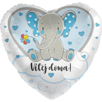 Balónek Premioloon Balonek fóliový Vítej doma se slonem modrý, 43 cm
