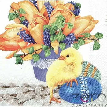 Papírový ubrousek Ubrousky Maki 7324054 Kuře a tulipány