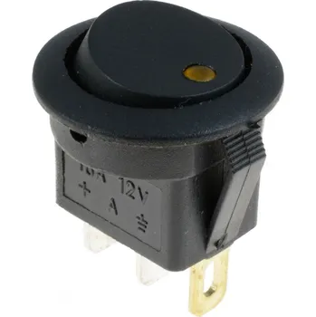 vypínač Kolébkový vypínač kulatý 12V, LED tečka Žlutá