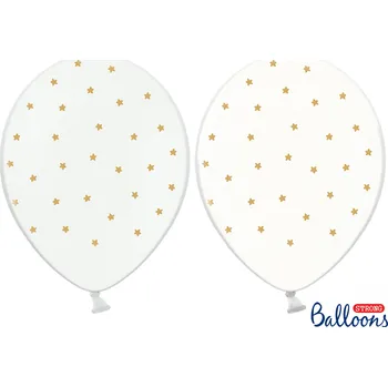 Balónek PartyDeco Balonek latex Hvězdy zlaté průhledný a bílý mix 30 cm, 1 ks