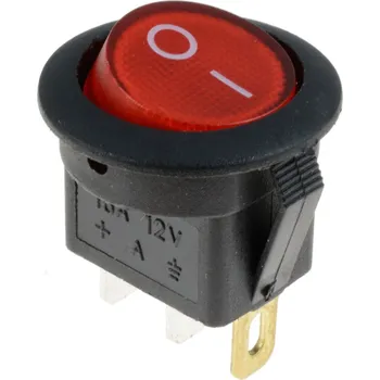 vypínač Kolébkový vypínač kulatý 12V, LED podsvícení Červená