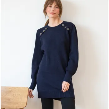 Jednobarevný tunikový pulovr s ozdobnými knoflíky inkoustová 54