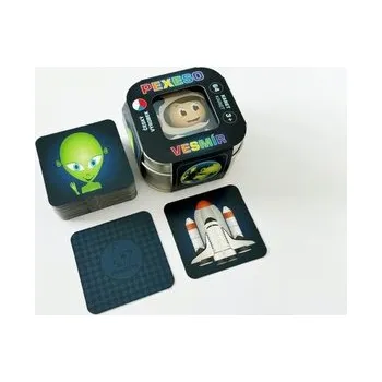 Karetní hra Pexeso Vesmír 64 karet v plechové krabičce 6x6x4cm 9ks v boxu