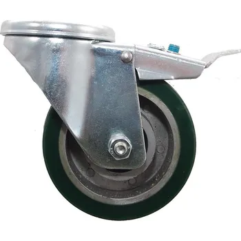 Pojezdové kolečko ZZK 100A/QRD Otočné kolo se zelenou polyuretanovou obručí s brzdou a otvorem 0240374