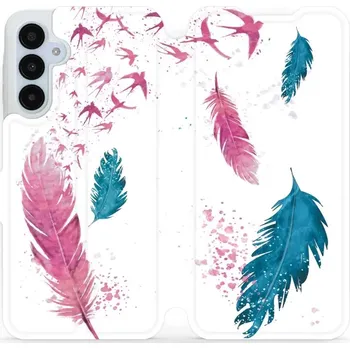 Pouzdro na mobilní telefon Flipové pouzdro Mobiwear - Samsung Galaxy A25 5G - MR08S Pírka (Knížkové flip pouzdro, obal, kryt na mobil Samsung Galaxy A25 5G - MR08S Pírka, materiál Umělá kůže + TPU - ochrana 360°, stojánek, silikonová vanička, magnetické zavírání)