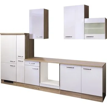 Kuchyňská linka Kuchyňský blok Flex Well Valero 310 cm barva čela bílá vysoce lesklá barva korpusu sonoma dub