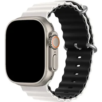 MůjMiBand.cz Oceánský silikonový vroubkovaný řemínek pro Apple Watch 38mm/40mm/41mm/42mm Barva: bílá - černá