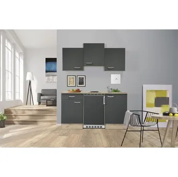 Kuchyňská linka Rovná kuchyňská linka se spotřebiči Flex Well Tiago 150,5 cm barva čela čedičová šedá matná barva korpusu san remo dub světlá