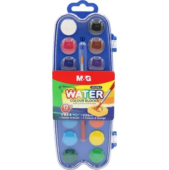 Vodová barva Barvy vodové M&G mini (23 mm) - 14 barev + štetec
