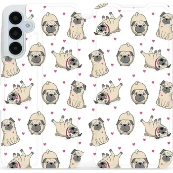 Pouzdro na mobilní telefon Flipové pouzdro Mobiwear - Samsung Galaxy A25 5G - M097P Mopsíci (Knížkové flip pouzdro, obal, kryt na mobil Samsung Galaxy A25 5G - M097P Mopsíci, materiál Umělá kůže + TPU - ochrana 360°, stojánek, silikonová vanička, magnetické zavírání)