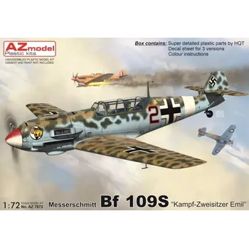 Plastikový model AZ model 1/72 Bf 109S 'Kampf-Zweisitzer Emil' (3x camo)