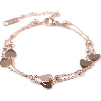 Náramek Náramek z nerezové oceli dvojitý, srdce 2 růžové zlato