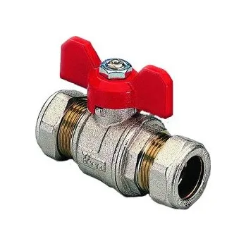 Ventil TIEMME 15 kulový kohout se svěrným šroubením pro připojení měděných trubek s motýlem