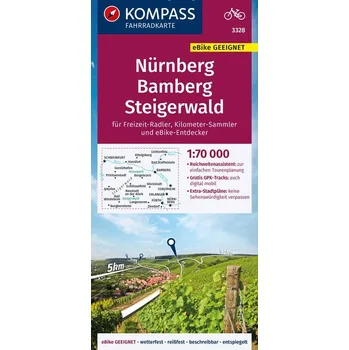 KOMPASS Fahrradkarte 3328 Nürnberg, Bamberg, Steigerwald 1:70.000