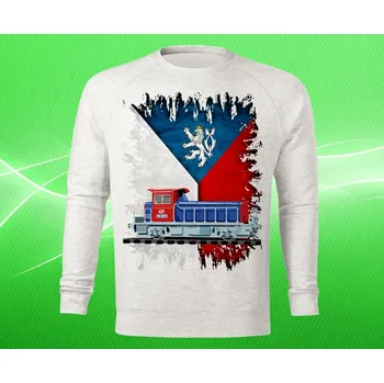 Pánská mikina mikina s lokomotivou V pánská S (mikina s vlakem světle šedý melír)