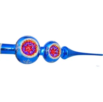 Vánoční ozdoba Vánoční špička dvoukulová 407 modrý lesk 32cm tlačená