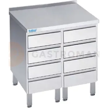 Nerezový dřez Stůl 800x600x900 mm s dvěma bloky 4 zásuvek a pracovní deskou se zadním lemem | RILLING, AS4 0608C 0000