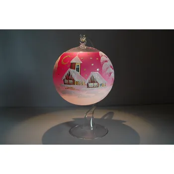 Svíčka Vánoční koule na svíčku 12cm růžová + stojan