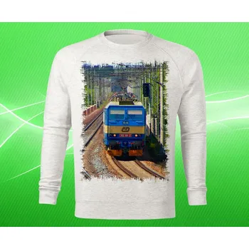 Pánské oblečení mikina s lokomotivou 362 118-2 pánská L (mikina s vlakem světle šedý melír)