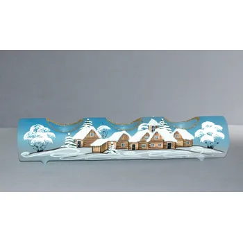 Svícen Svícen, vánoční válec ze skla, na tři svíčky, v světle modrém dekoru