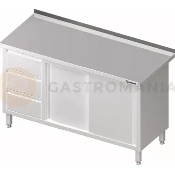 Kuchyňská linka Stůl nerezový přístěnný s blokem se třemi zásuvkami na levé straně a se skříňkou s posuvnými dvířky 1700x600x850 mm | STALGAST, 980466170