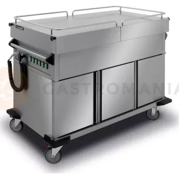 Výdejník vody Pojízdná vodní lázeň, 3xGN 1/1 200 mm s výsuvnou pracovní deskou a ohřívacími skříňkami | LOZAMET, BJNS.3GN.F