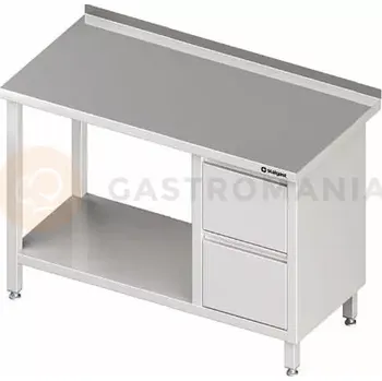 Kuchyňská linka Stůl nerezový s policí a s blokem se dvěma zásuvkami na pravé straně 800x600x850 mm | STALGAST, 980276080
