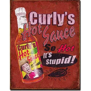 Plechová cedule Plechová cedule Curlys Hot Sauce 40 cm x 32 cm