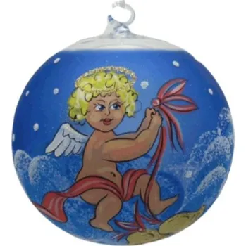 Vánoční ozdoba Vánoční ozdoba, koule, na svíčku 150mm, andílek váže mašli, více barev