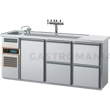Chladící barový stůl 2100x700x980 mm, 4 zásuvky, dvířka, dřez na levé straně | RILLING, AGT M731L 81-1/2/2