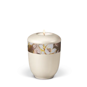 Smuteční dekorace Keramická miniurna Zen - Magnolia/Bílá