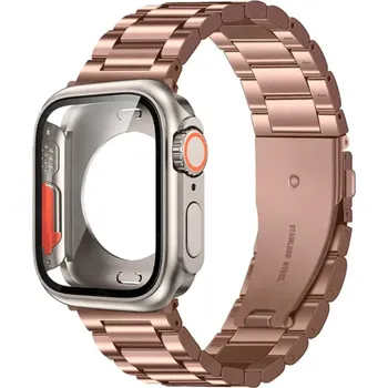 Příslušenství k chytrým hodinkám Sada ocelový řemínek + ochranný obal s tvrzeným sklem ve vzhledu Apple Watch Ultra pro Apple Watch 45mm Barva: Růžová/titanová