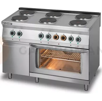 Sporák Elektrický sporák se 6 plotýnkami a elektrickou troubou a termooběhem GN 1/1, se skříňkou | LOZAMET, L700.KEO6-PET+SD